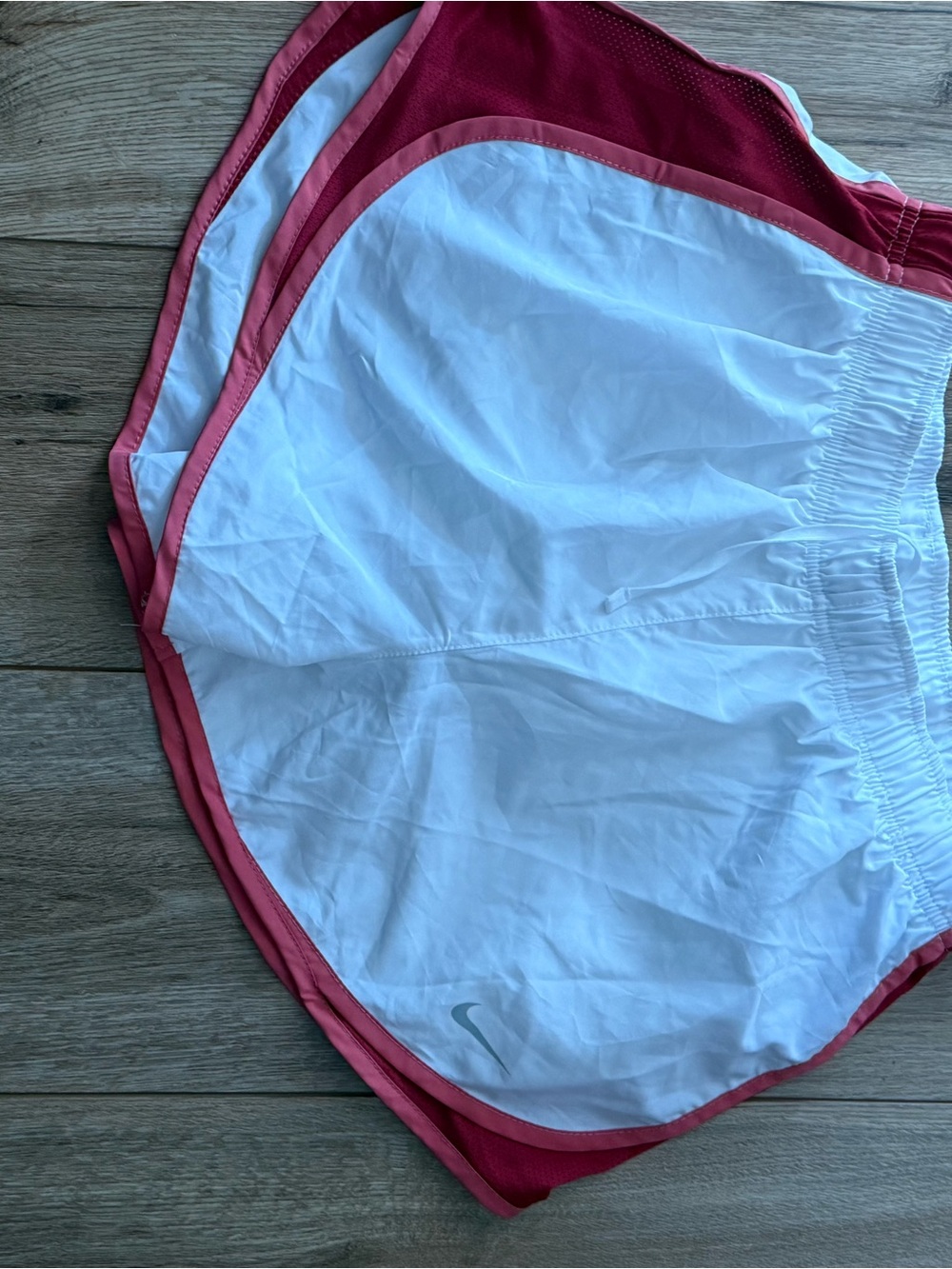 Nike White and Pink Athletic Running Shorts